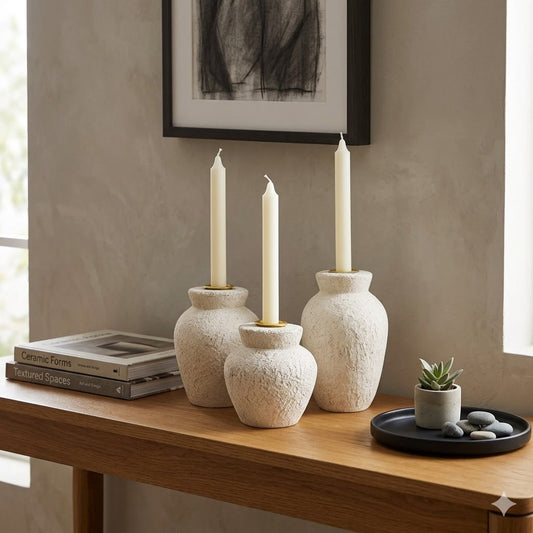Lumara Urn Candle Holder Set of 3 — Ceramic Neutral