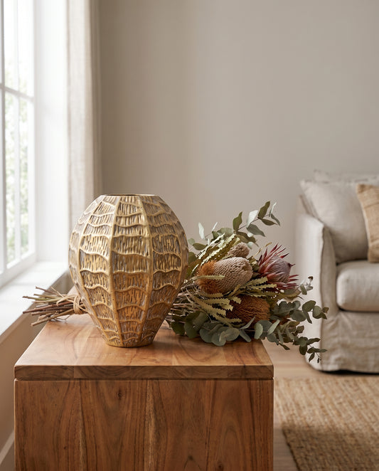 Alegra Statement Vase in sculptural metal — Lumara Home