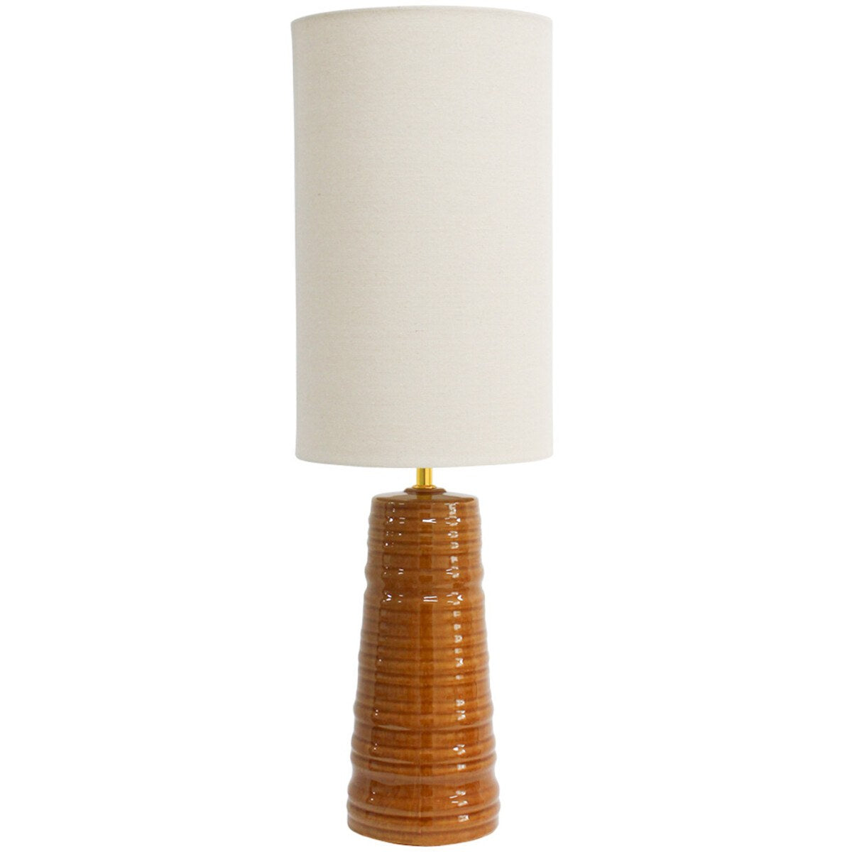 Lumara Spice Table Lamp — caramel ribbed ceramic base with linen shade