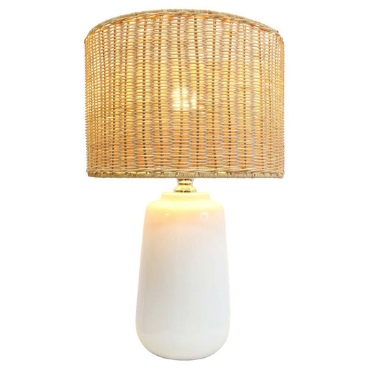 Lumara Cayman Rattan Table Lamp — natural rattan shade with ceramic base