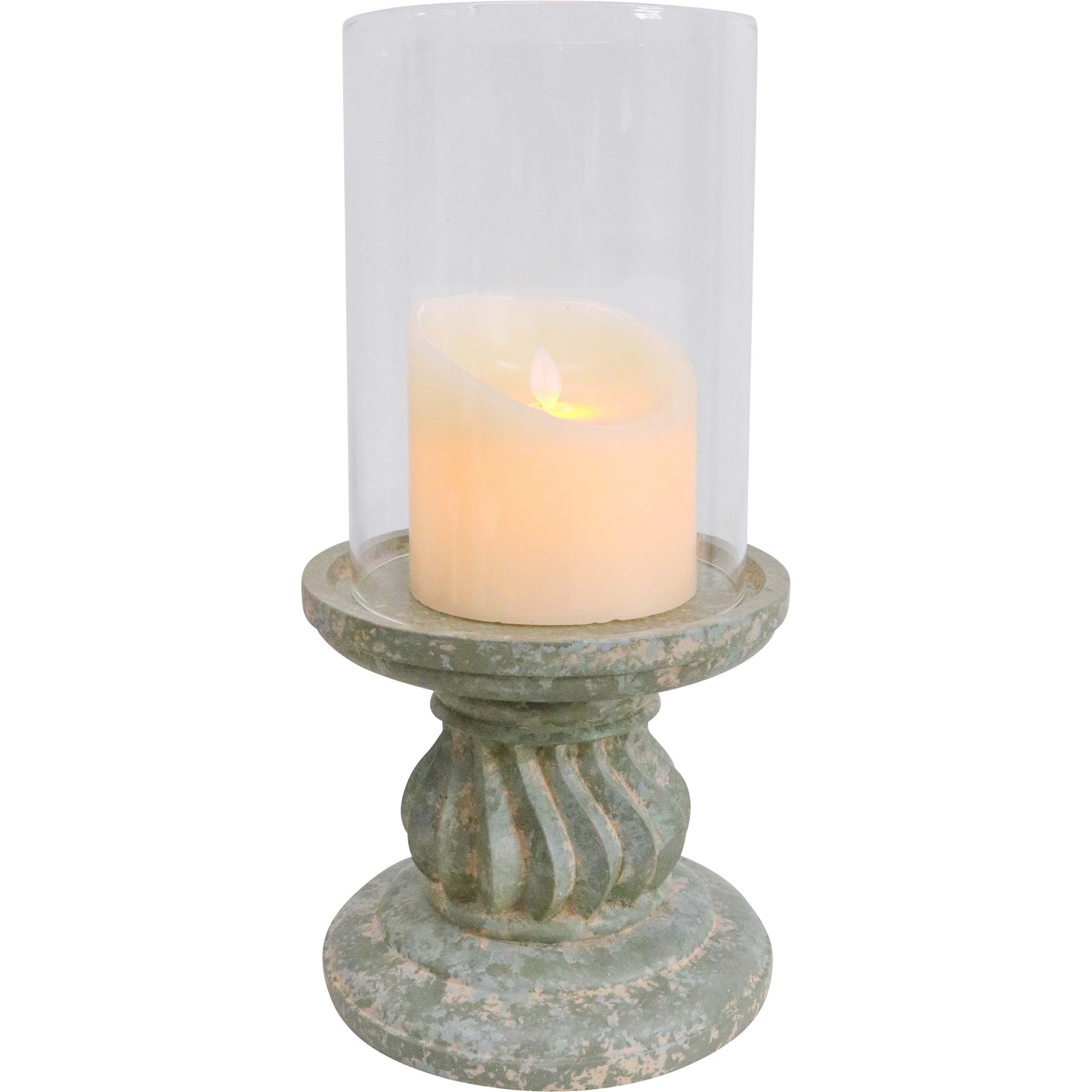 Lumara Hurricane Candle Holder Moss — Organic Green Ceramic