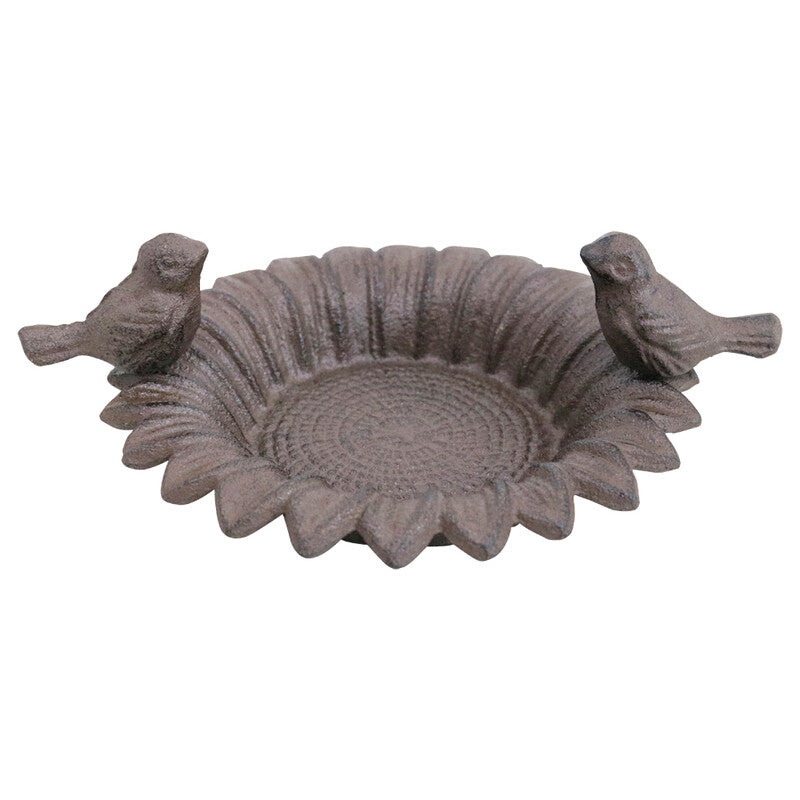Cast iron sunflower bird feeder side view