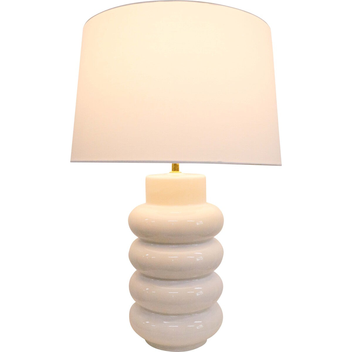 White Foam Table Lamp stacked ceramic base detail — Lumara Home