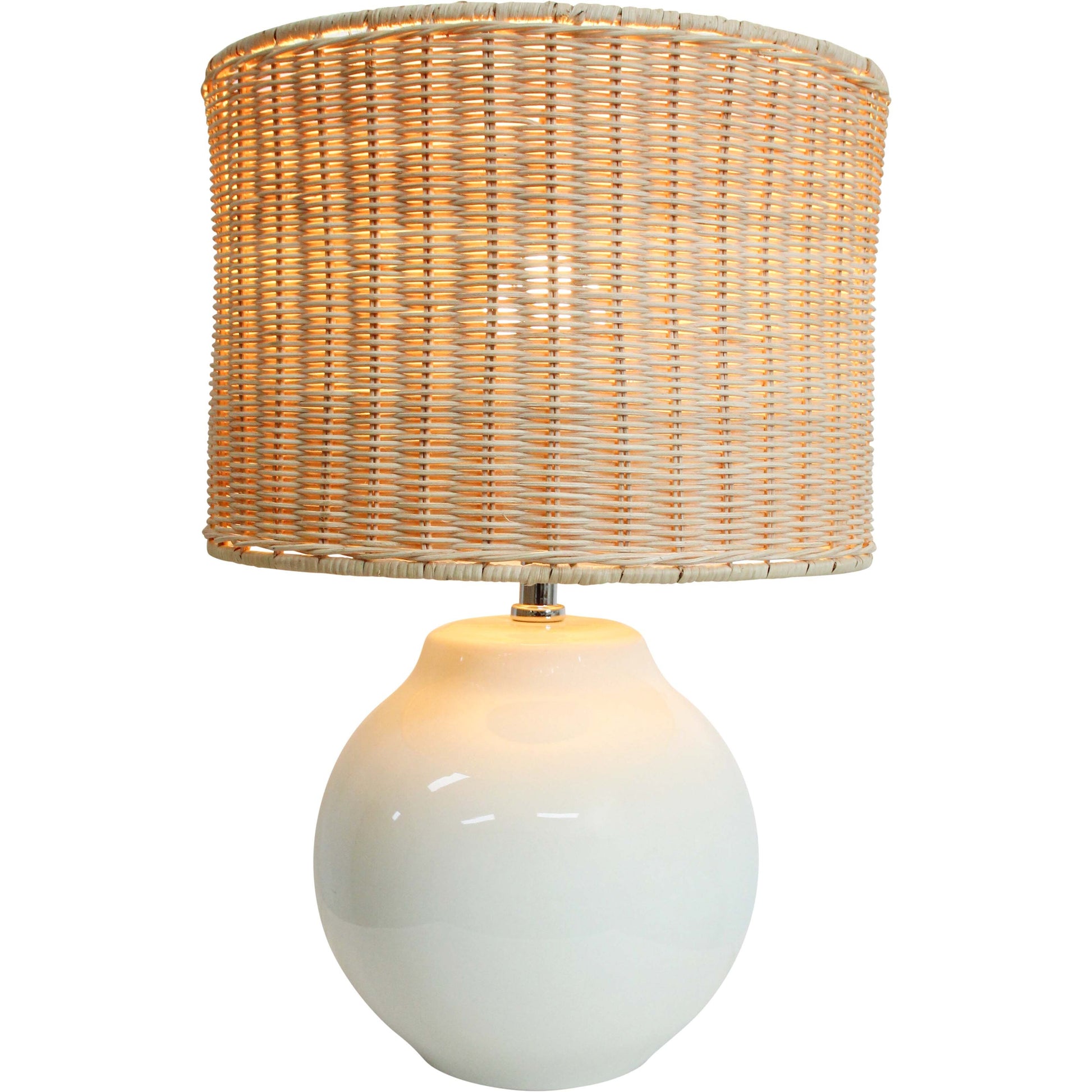 Lumara Havana Rattan Table Lamp — natural rattan shade with glossy ceramic base