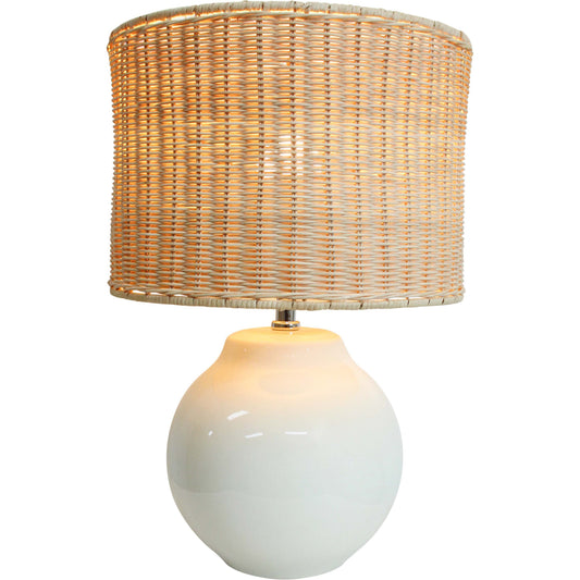Lumara Havana Rattan Table Lamp — natural rattan shade with glossy ceramic base