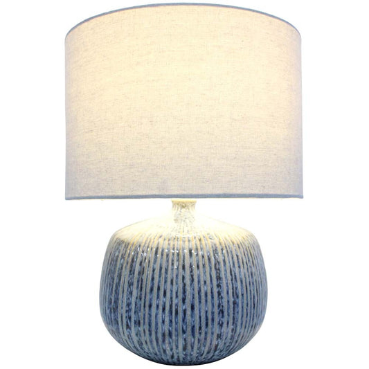 Lumara Nishi Table Lamp — reactive glaze ceramic base with linen drum shade