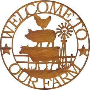 Rustic metal Welcome farm sign, 49cm