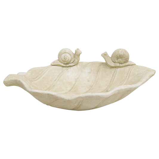 Large cement garden water bowl with sculpted snail details