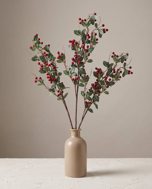 Berries and Leaves Stems in narrow-necked vase — Lumara Home