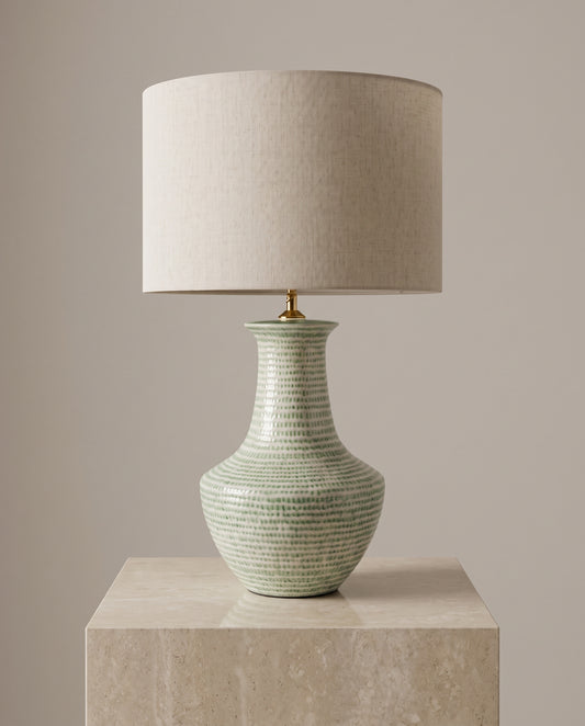 Lumara Chike Table Lamp — studio hero on stone plinth — Lumara Home