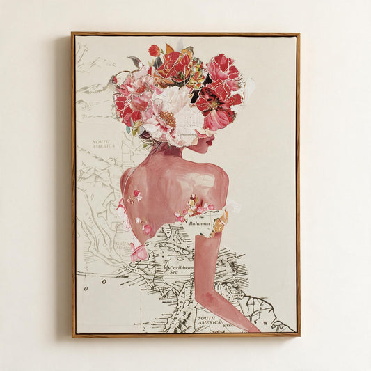 Lumara Clara Embroidered Wall Art framed 60x80cm studio shot on warm off-white wall