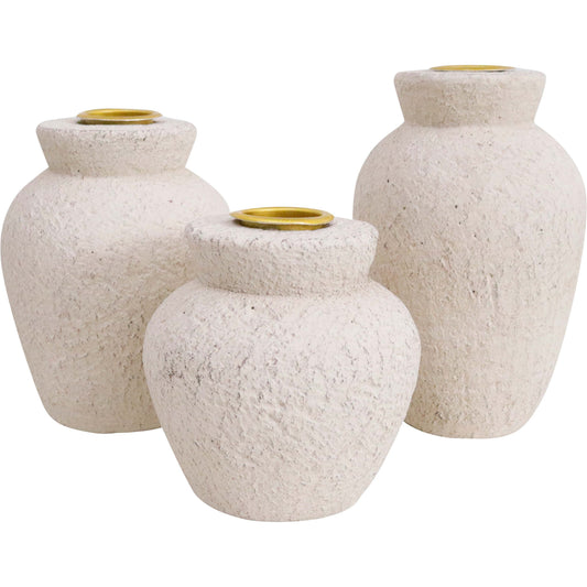 Lumara Urn Candle Holder Set of 3 — Ceramic Neutral