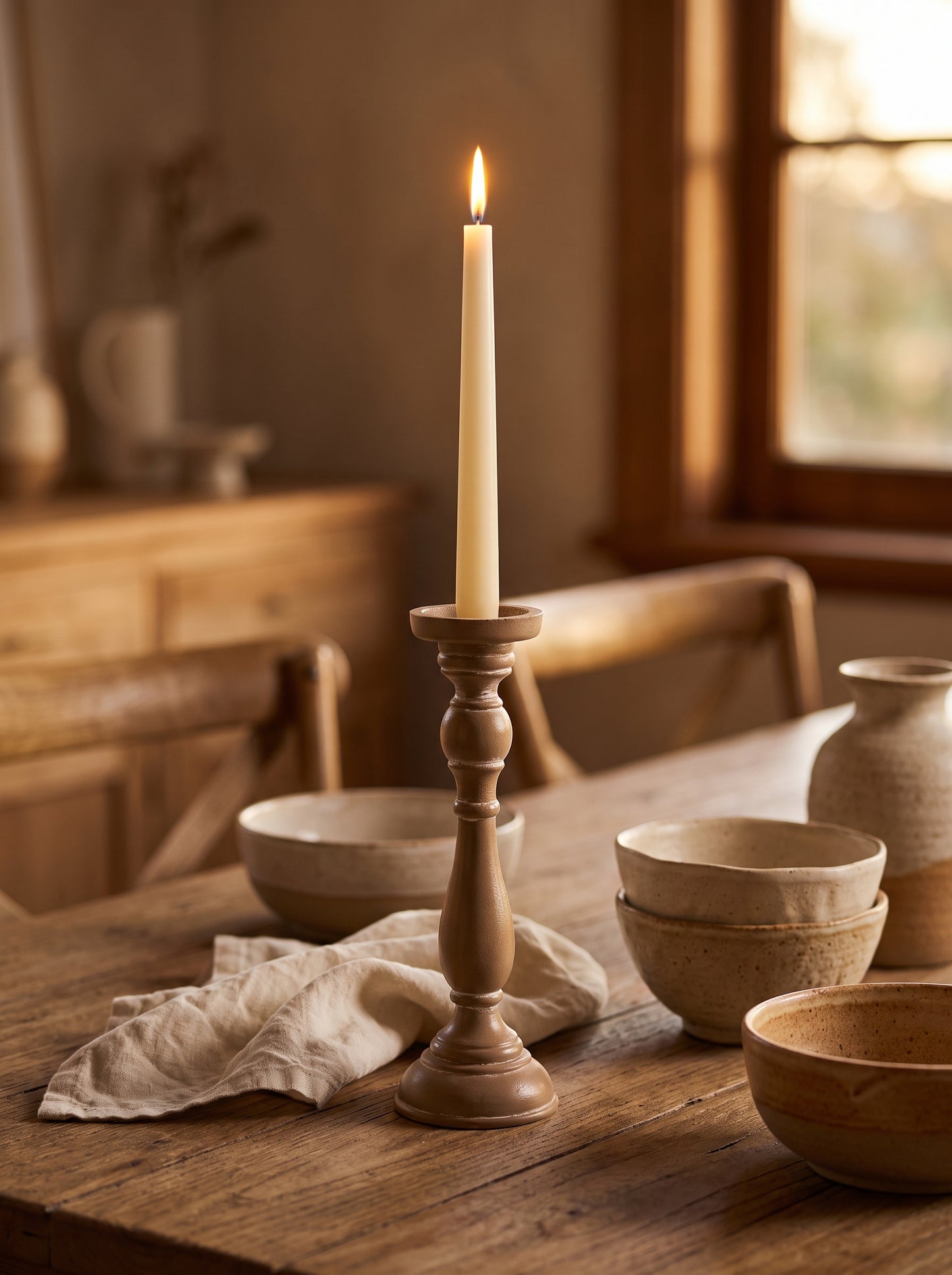 Lumara Candlestick Mod Natural — Slender Natural Taper Holder styled in a warm Australian home — Lumara Home
