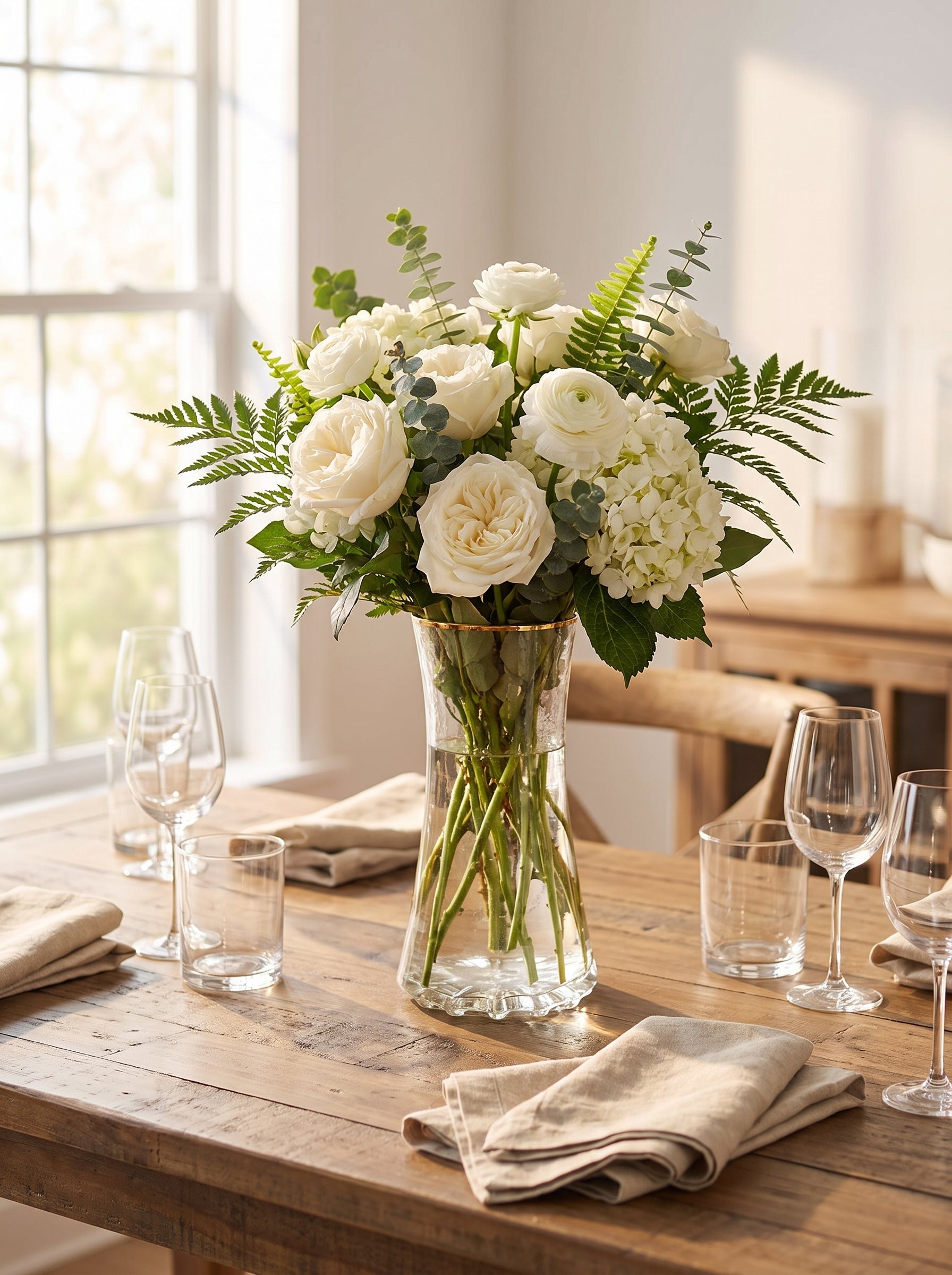 Lumara Curve Large Clear Glass Vase — Generous Statement styled in a warm Australian home — Lumara Home