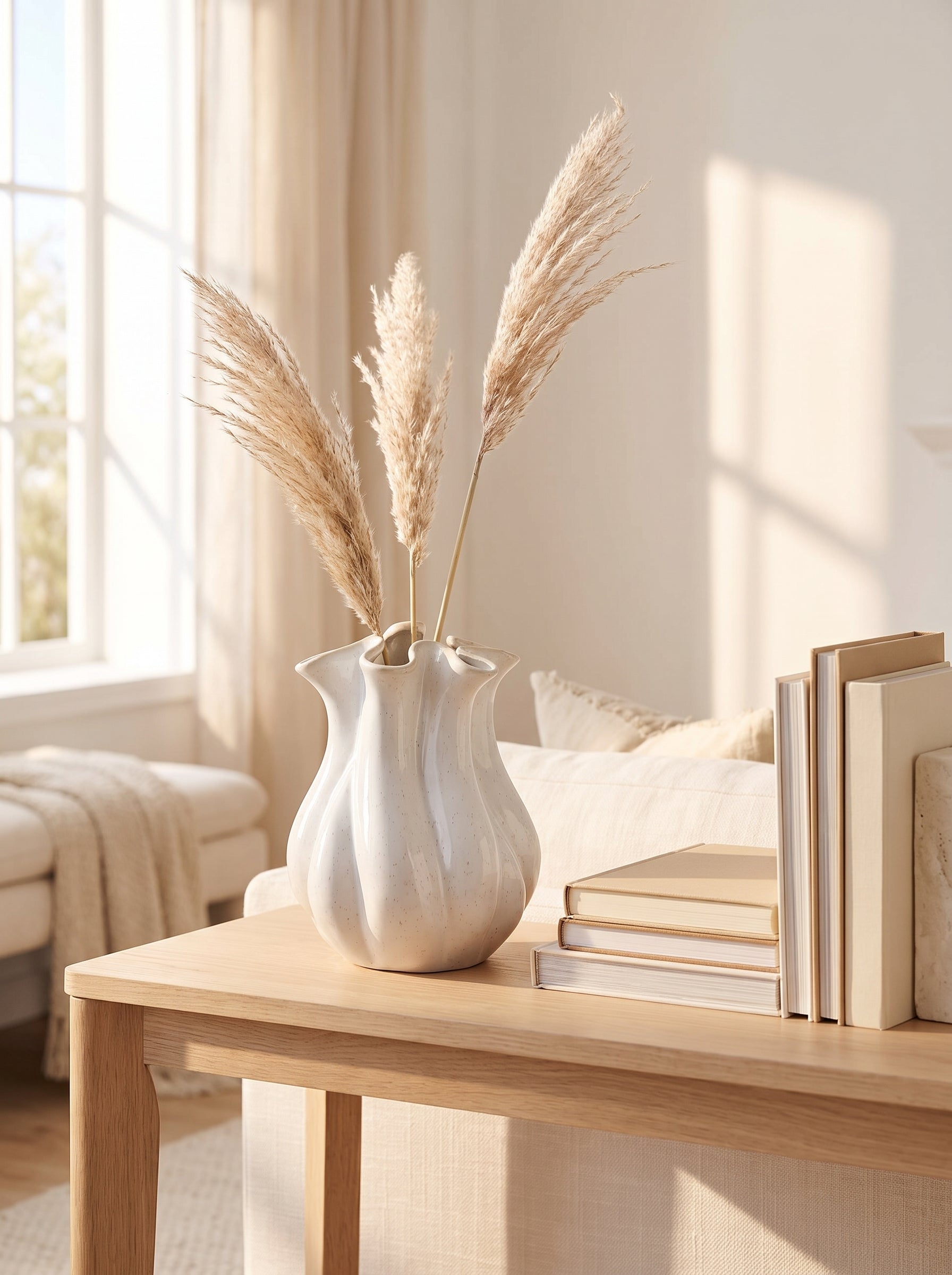 Lumara Elle Statement Vase — Sculptural White Stoneware styled in a warm Australian home — Lumara Home