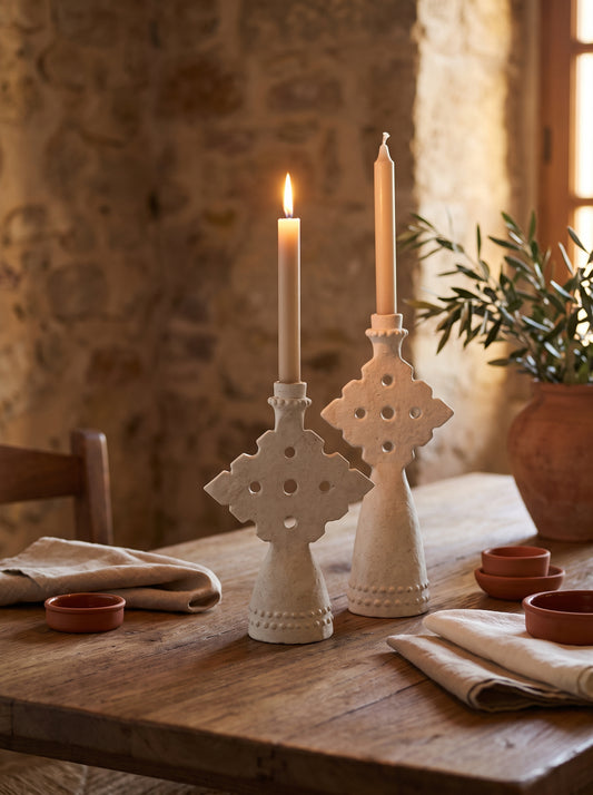 Lumara Mediterranean Med Candle Holder — Slender Ceramic Taper styled in a warm Australian home — Lumara Home