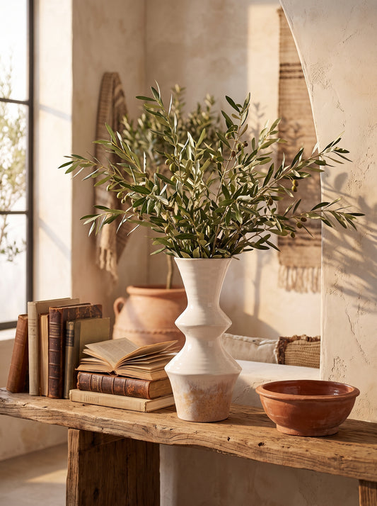 Lumara Mediterranean Statement Vase — Rustic White Ceramic styled in a warm Australian home — Lumara Home