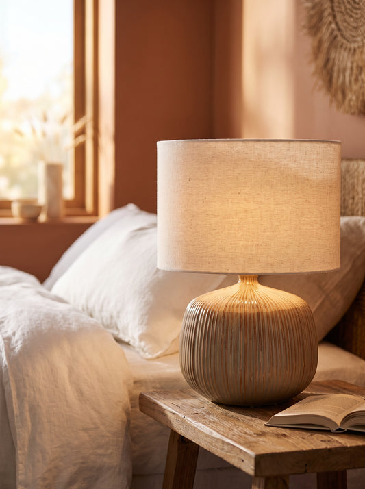 Lumara Nishi Clay Table Lamp — Warm Earthy Ceramic styled in a warm Australian home — Lumara Home