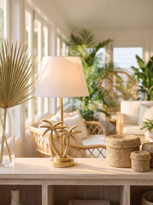 Lumara Palm Beach Table Lamp — Sculptural Coastal Palm styled in a warm Australian home — Lumara Home