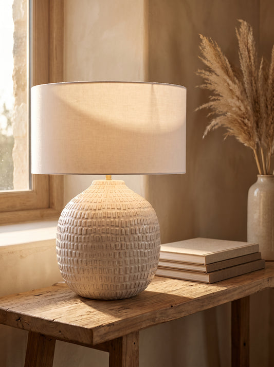 Lumara Sandrock Table Lamp — Earthy Textured Stoneware styled in a warm Australian home — Lumara Home