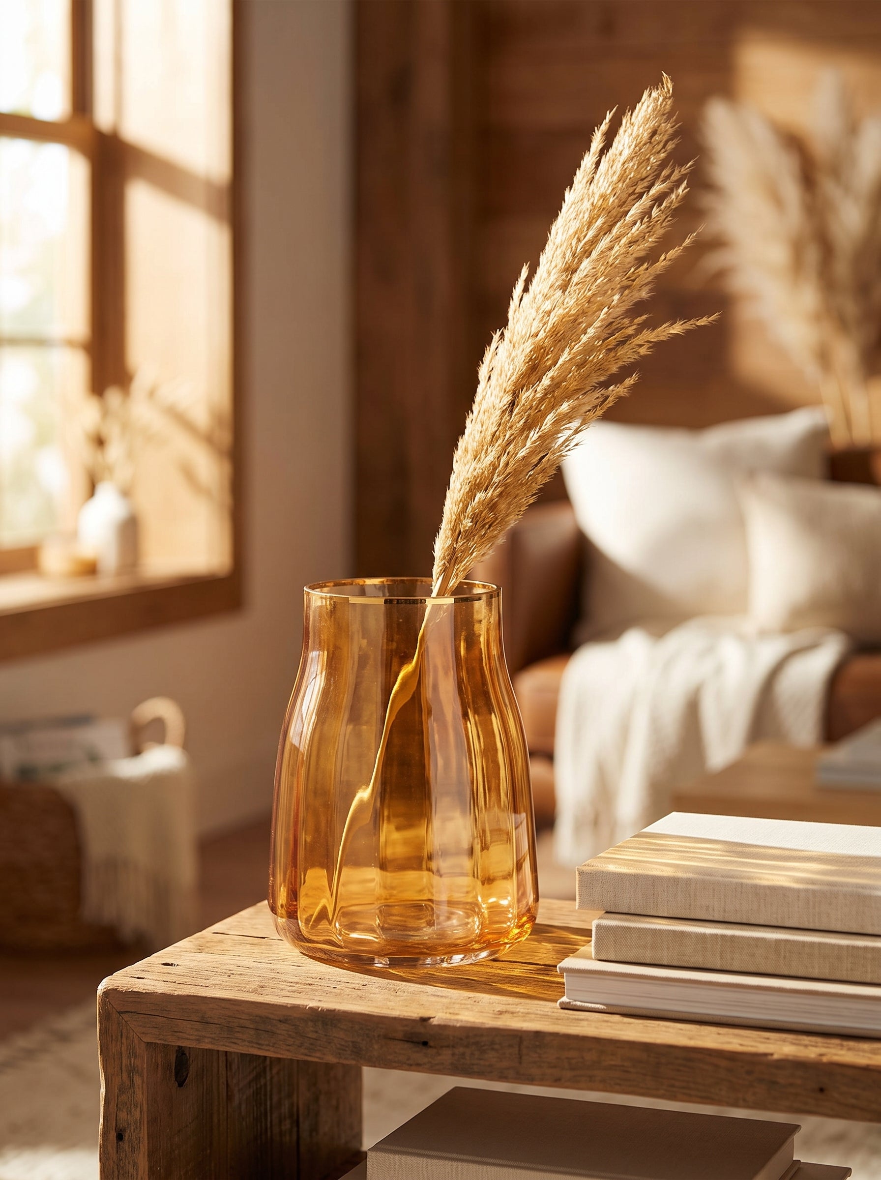 Lumara Taper Saffron Glass Vase — Warm Ribbed Glass styled in a warm Australian home — Lumara Home