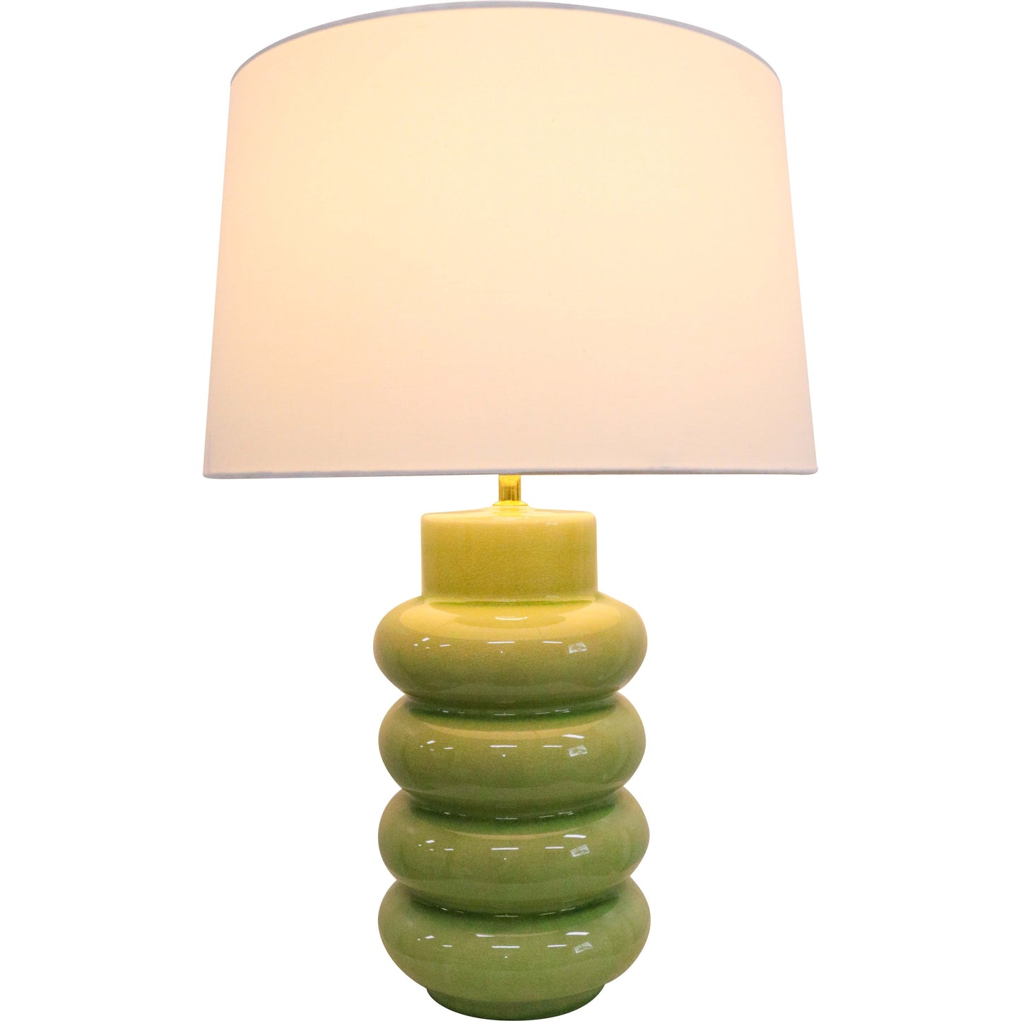 Lumara Pear Table Lamp in gloss green stacked ceramic with neutral cotton shade — Lumara Home