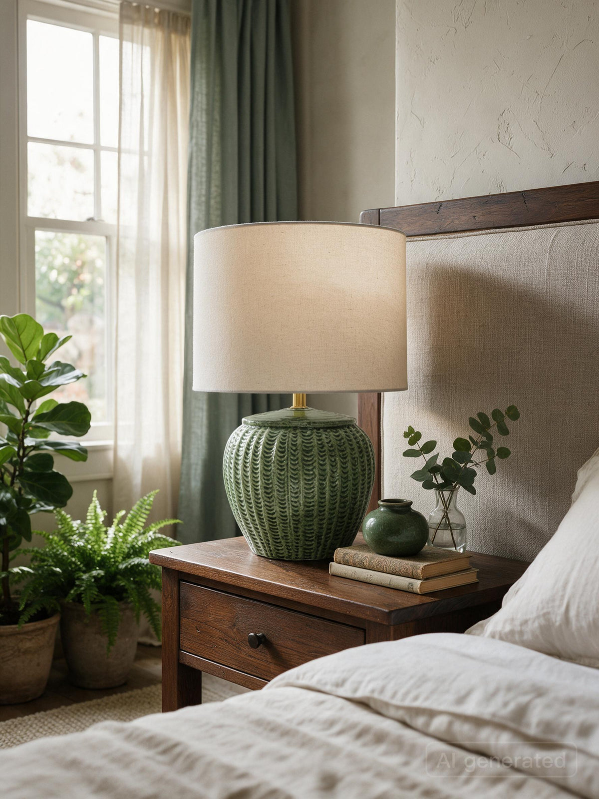 Lumara Monica Green Table Lamp — Sage Ceramic with Gold Detail