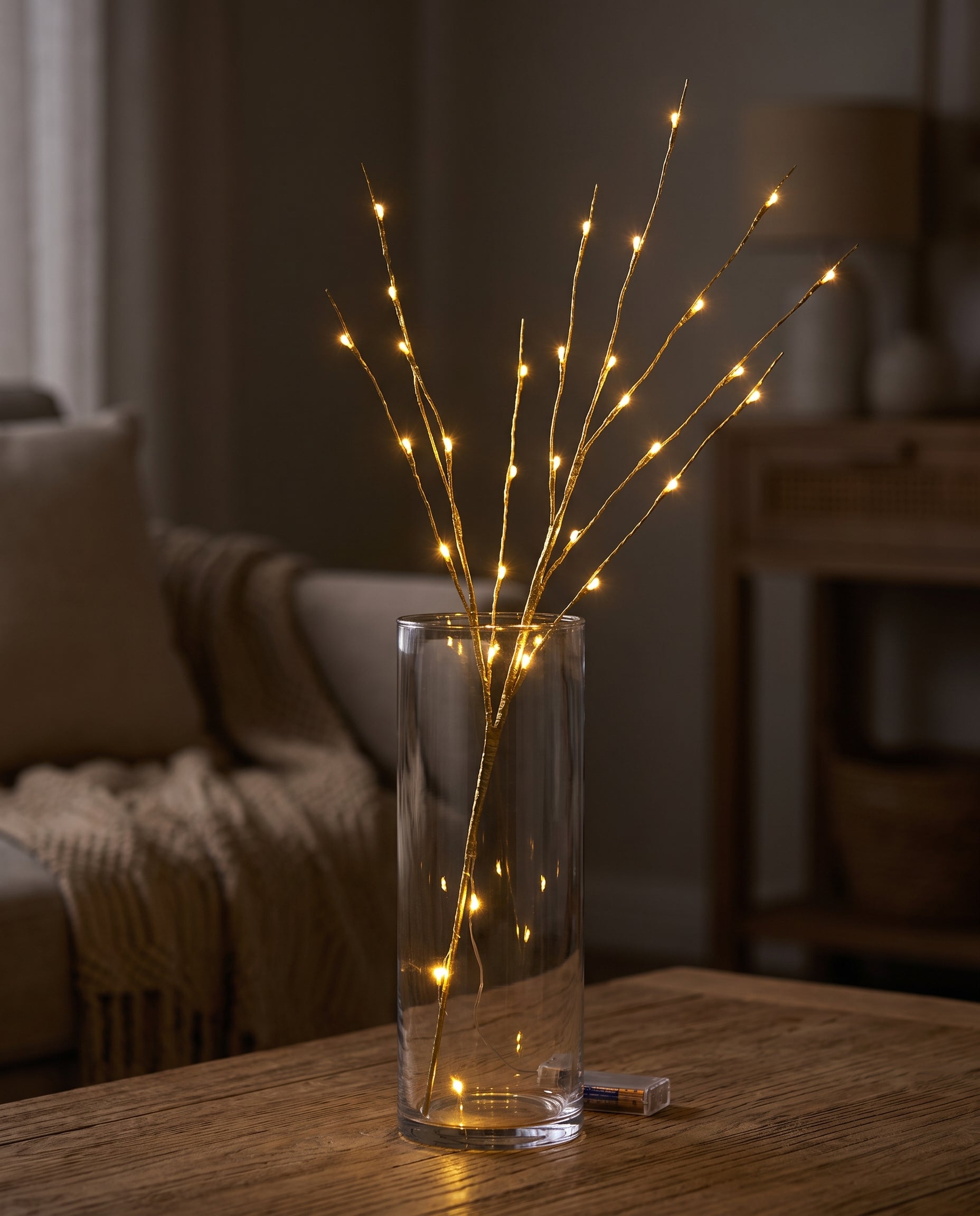 LED Branch gold glowing at dusk — Lumara Home