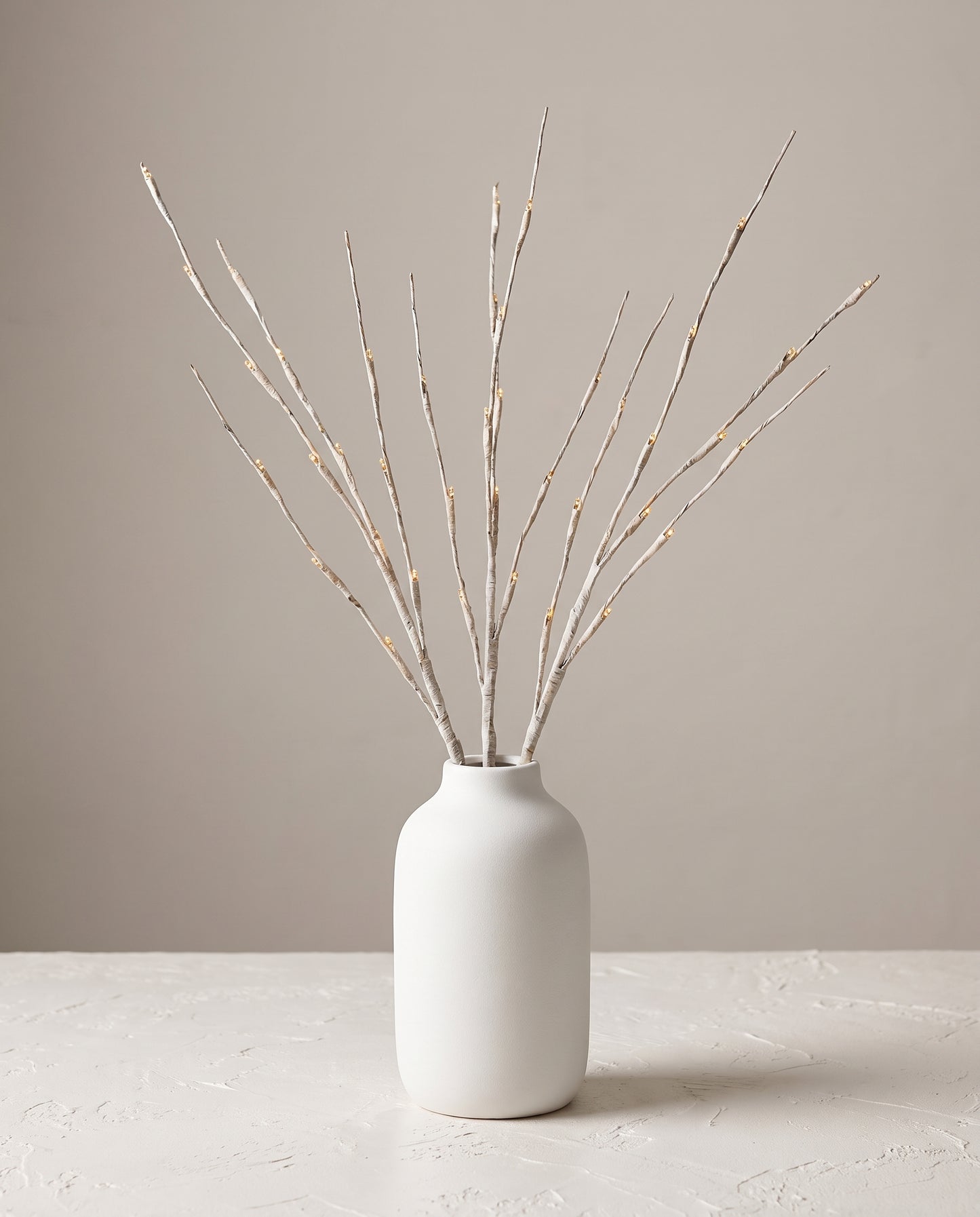 LED Branch paperbark in white ceramic vase — Lumara Home