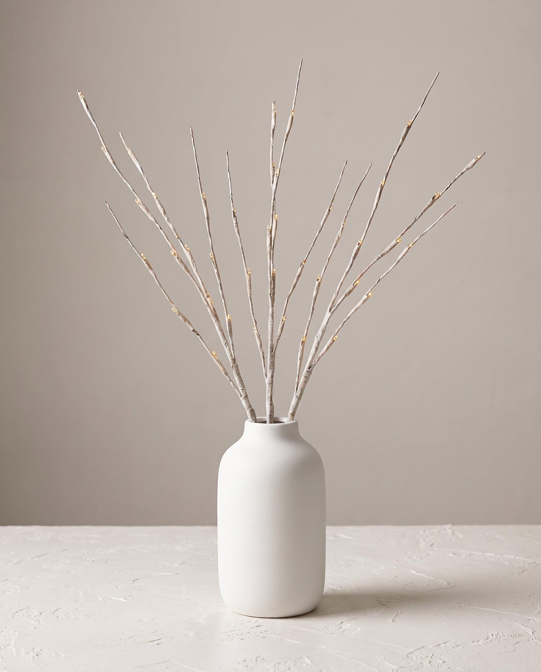 LED Branch paperbark in white ceramic vase — Lumara Home