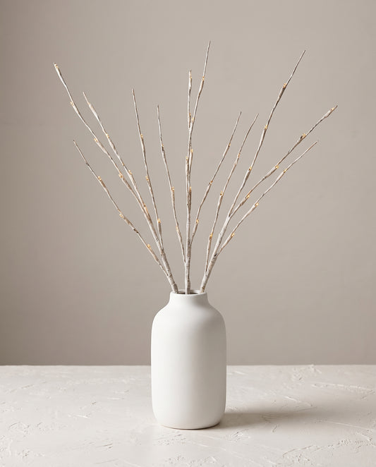 LED Branch paperbark in white ceramic vase — Lumara Home