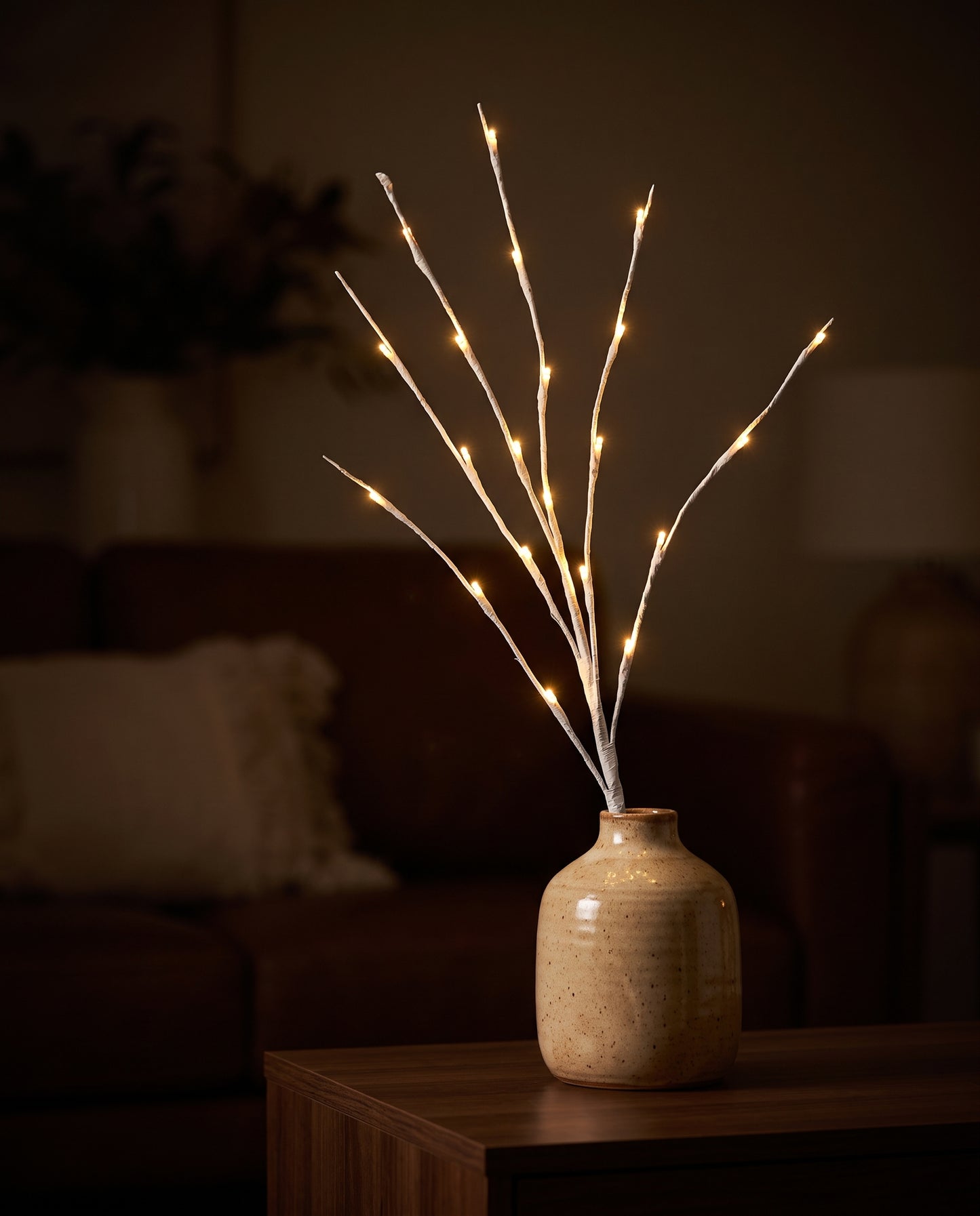 LED Branch paperbark glowing at dusk — Lumara Home