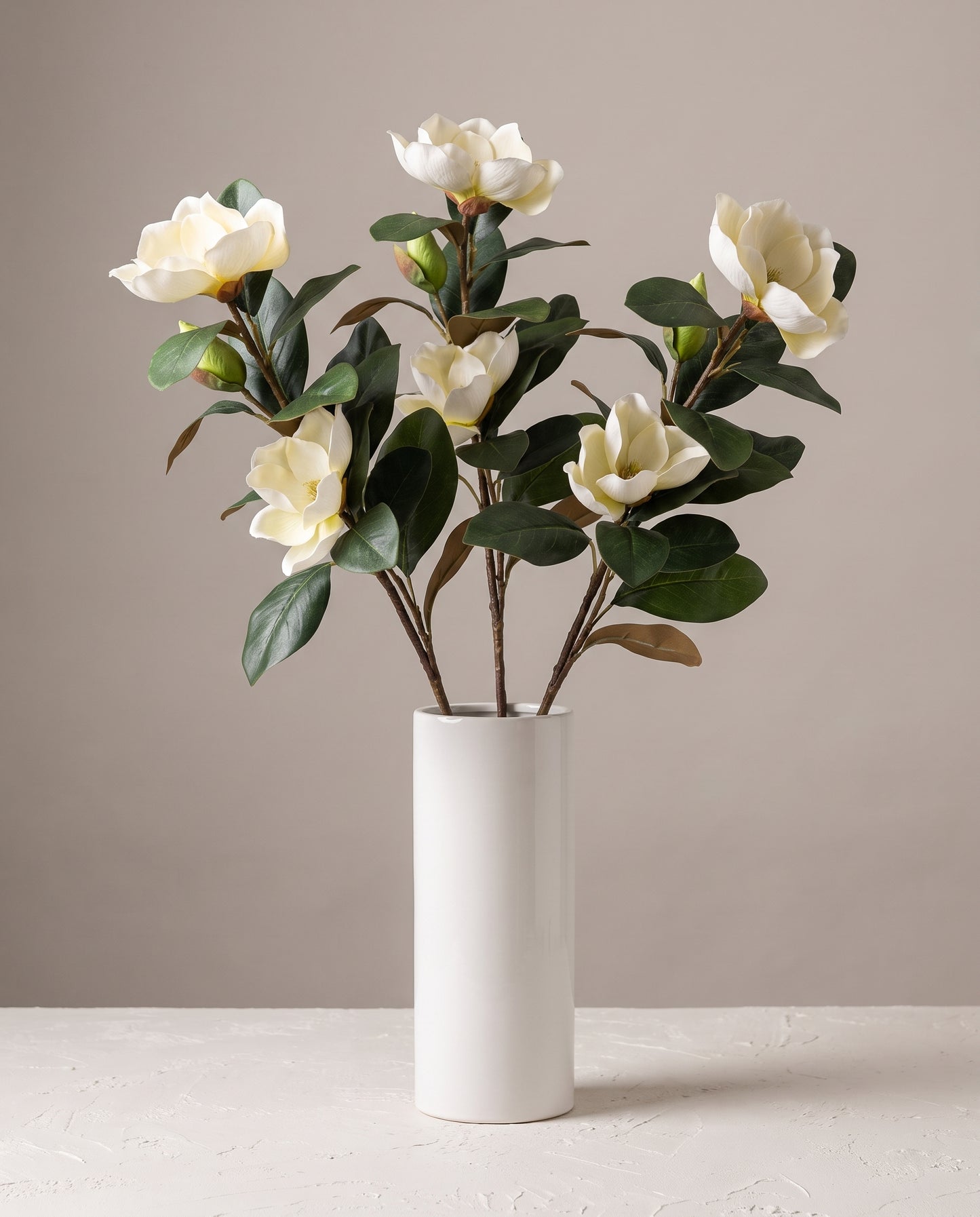 Magnolia Real Touch Stems in tall white vase — Lumara Home