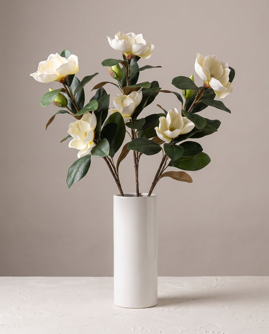 Magnolia Real Touch Stems in tall white vase — Lumara Home
