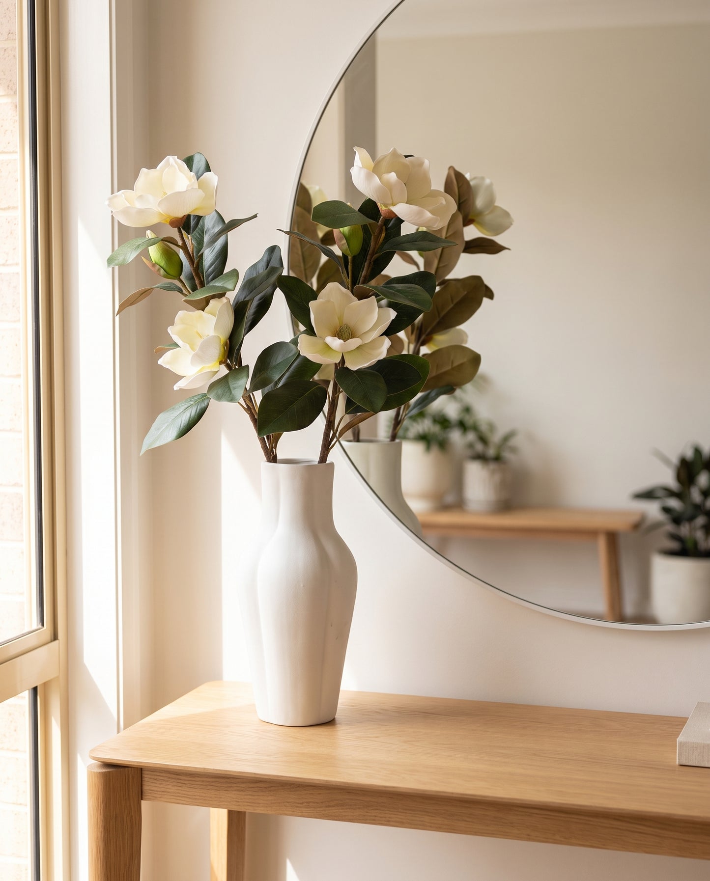 Magnolia Real Touch Stems on entryway console — Lumara Home