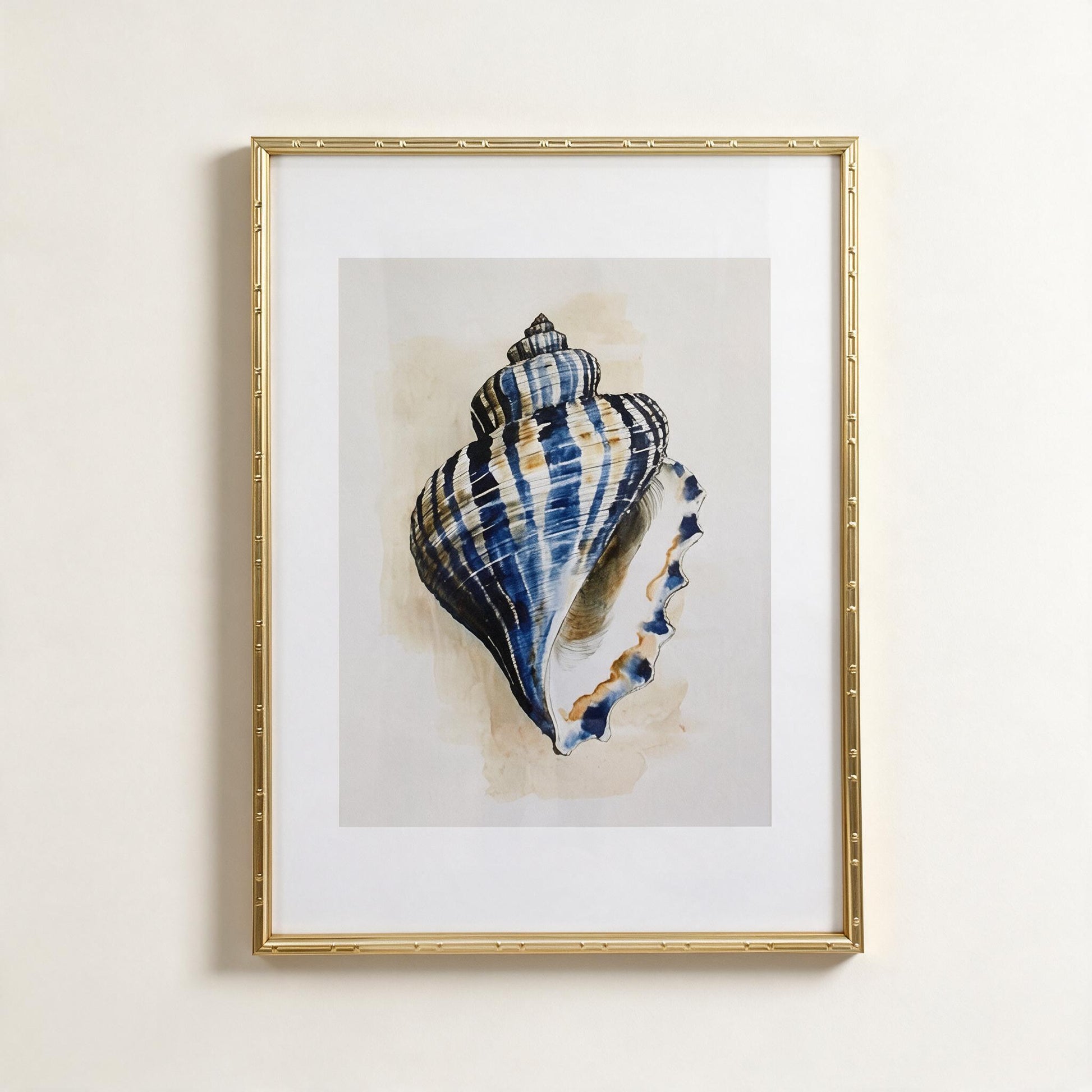 Navy Shell Framed Print I, half of the Lumara Navy Shell Pair