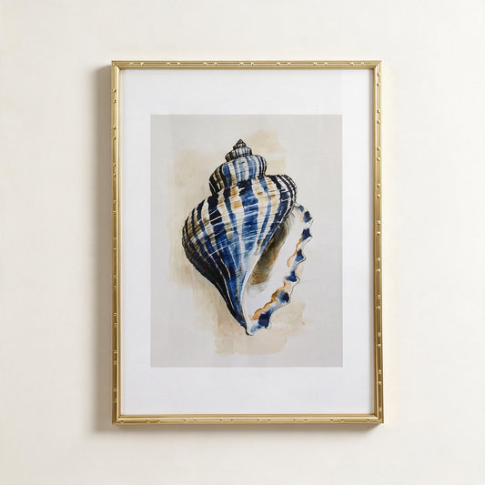 Navy Shell Framed Print I, half of the Lumara Navy Shell Pair