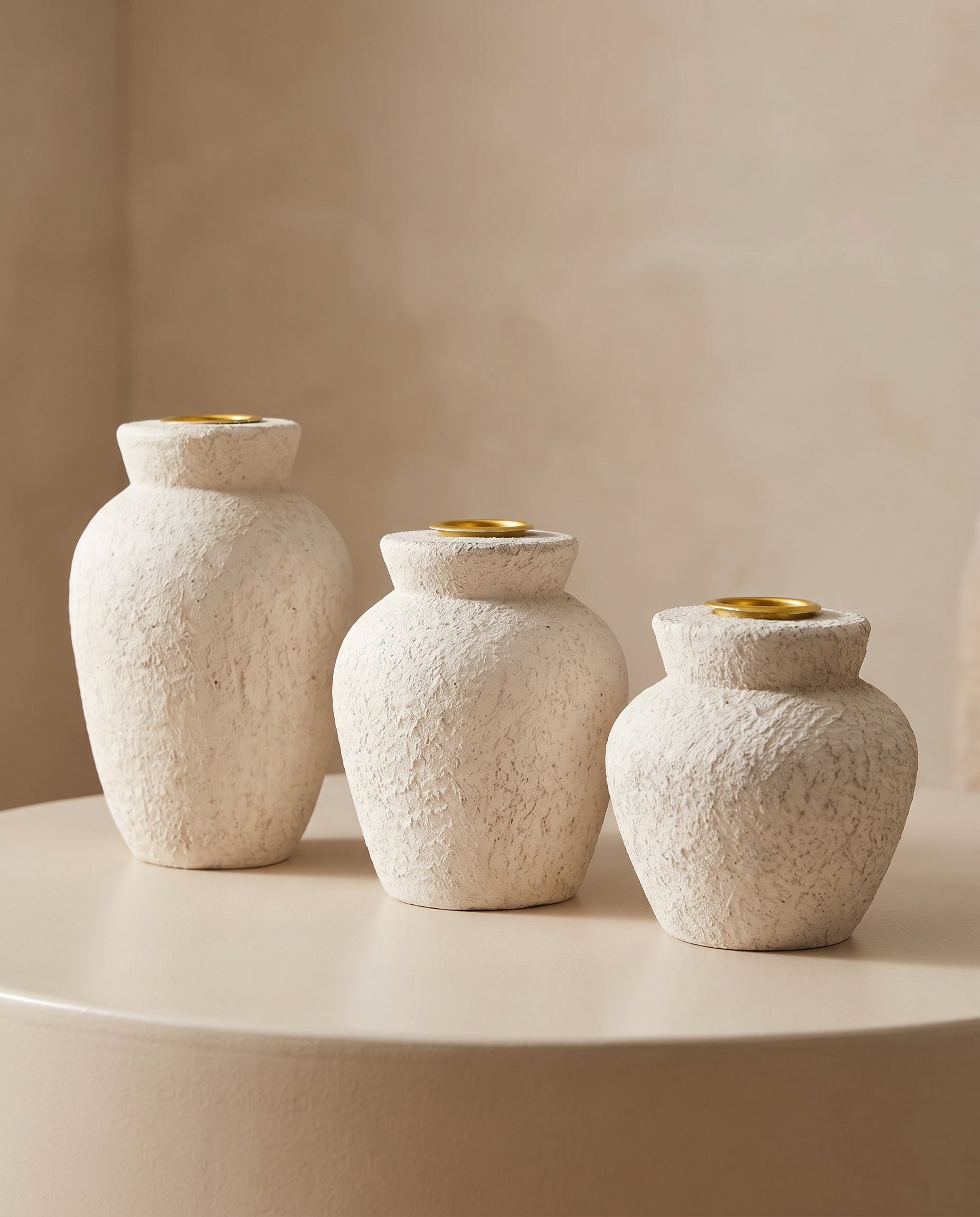 Urn Candle Holder Set of 3 in neutral ceramic — Lumara Home