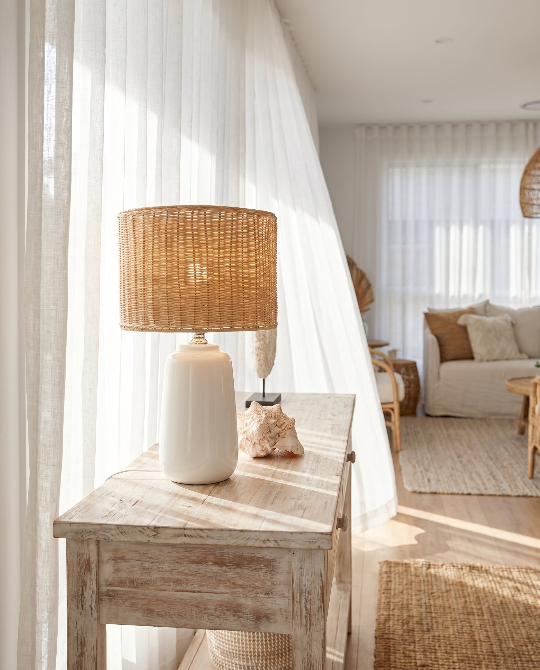 Cayman Rattan Table Lamp in coastal natural style — Lumara Home