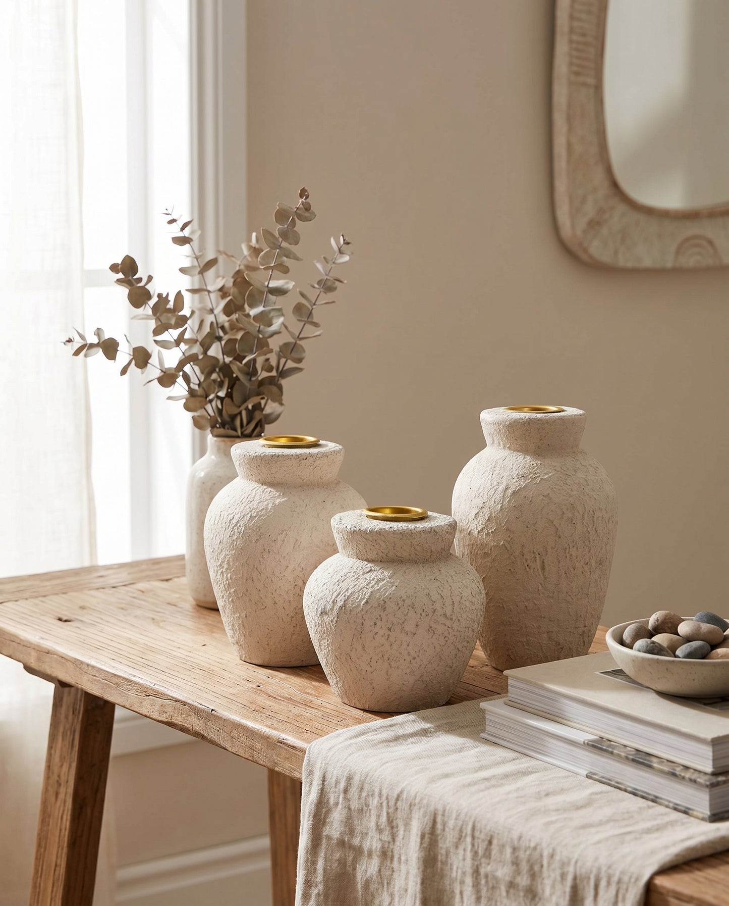 Urn Candle Holder Set of 3 in neutral ceramic — Lumara Home