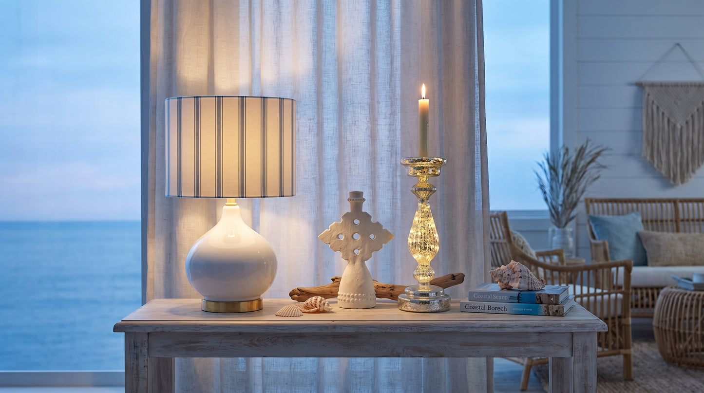 Lumara Coastal Glow — Lamp & Candle Bundle