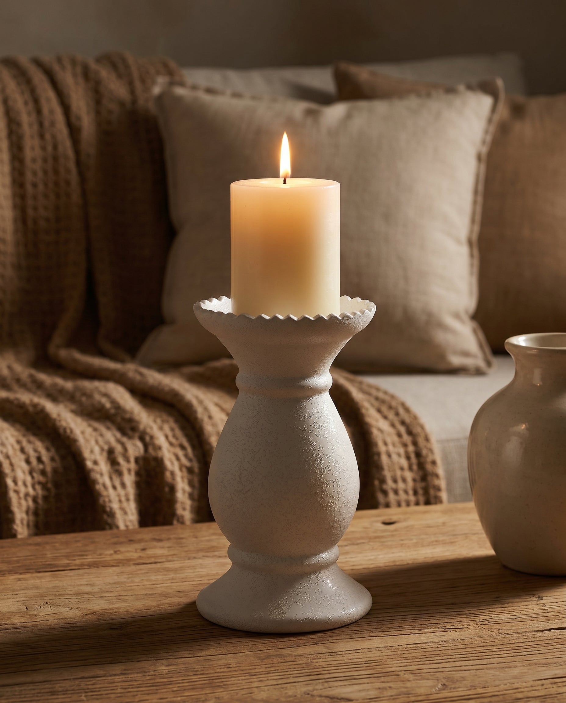 Lopez Candle Holder in rustic white finish — Lumara Home