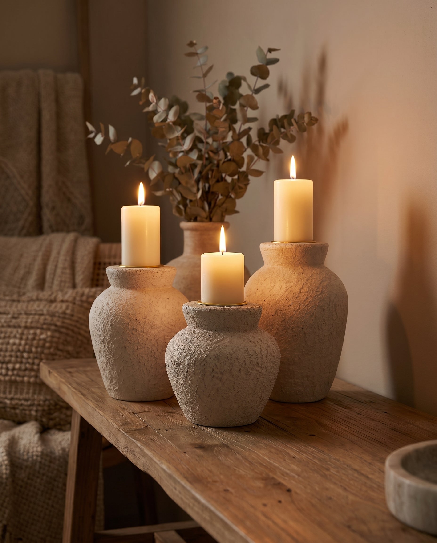 Urn Candle Holder Set of 3 in neutral ceramic — Lumara Home