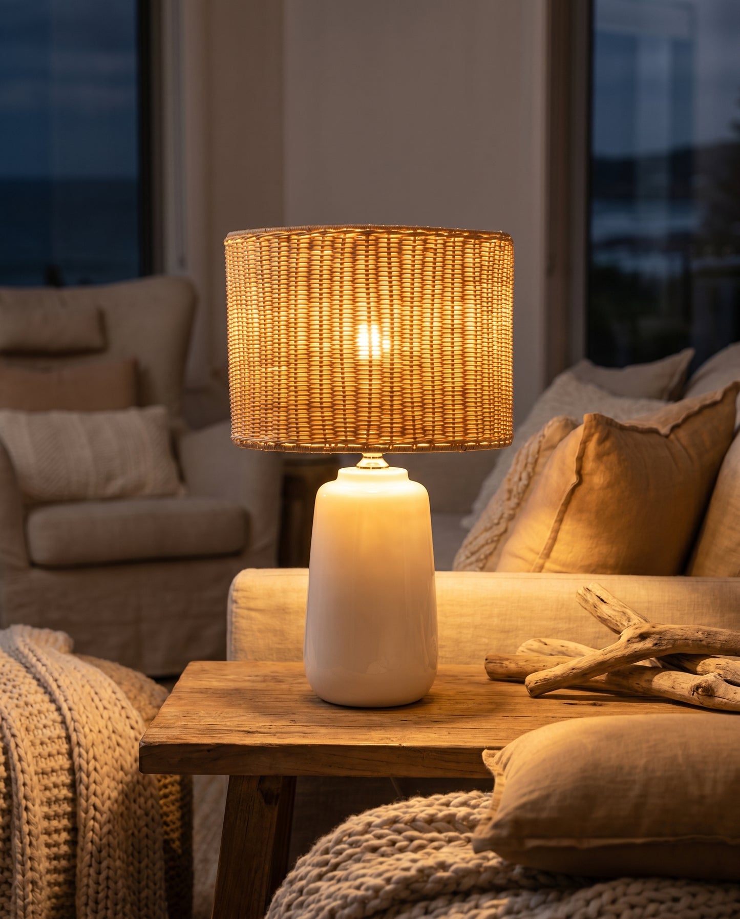 Cayman Rattan Table Lamp in coastal natural style — Lumara Home