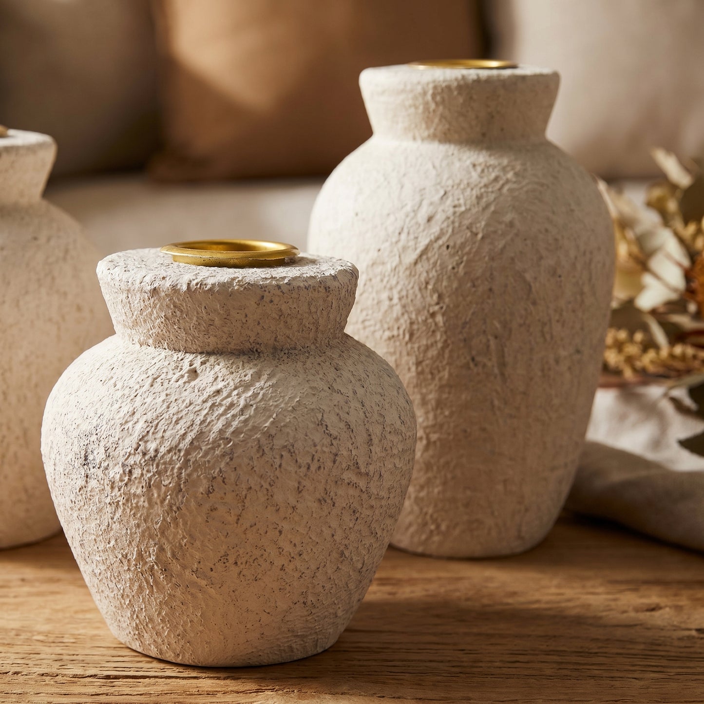 Urn Candle Holder Set of 3 in neutral ceramic — Lumara Home