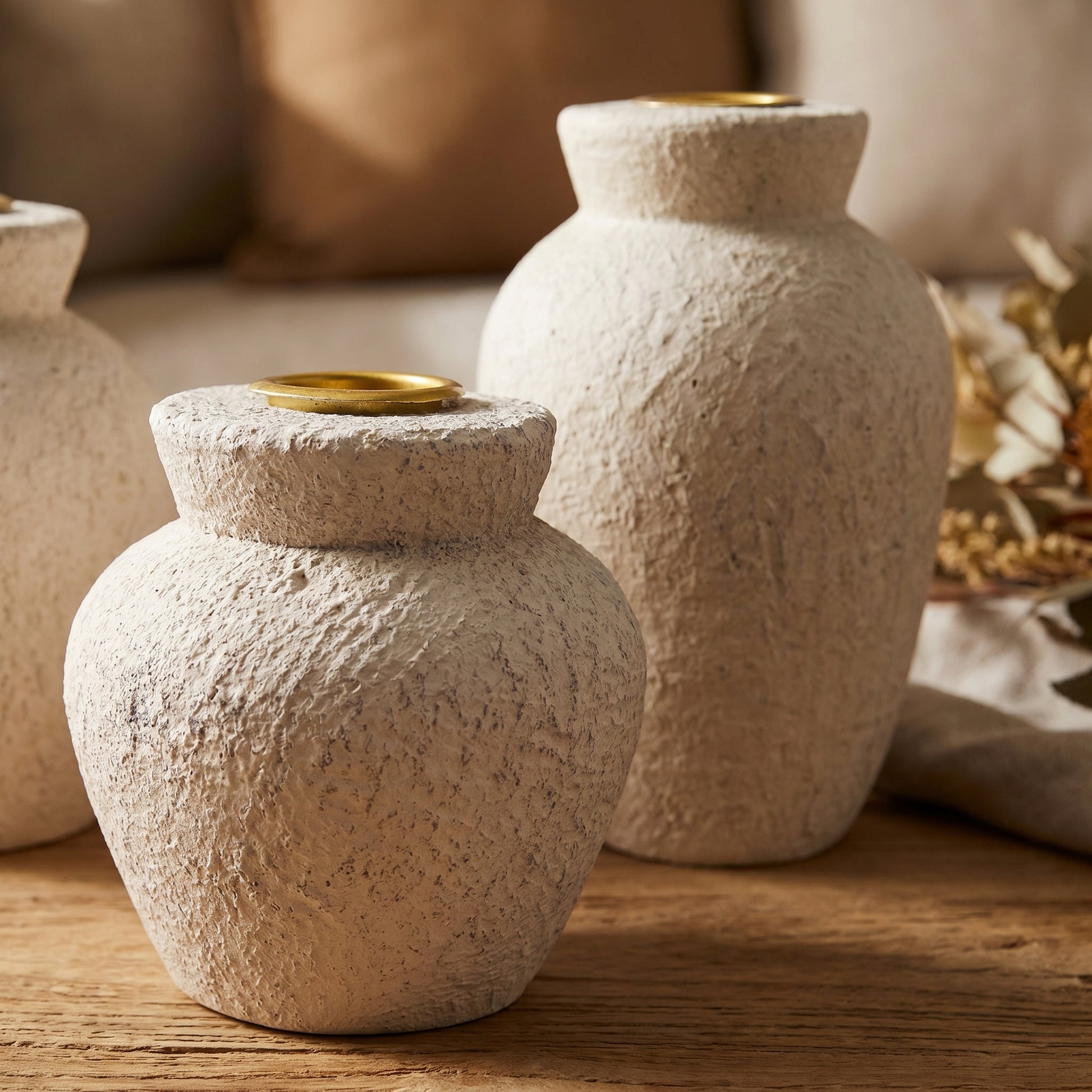 Urn Candle Holder Set of 3 in neutral ceramic — Lumara Home