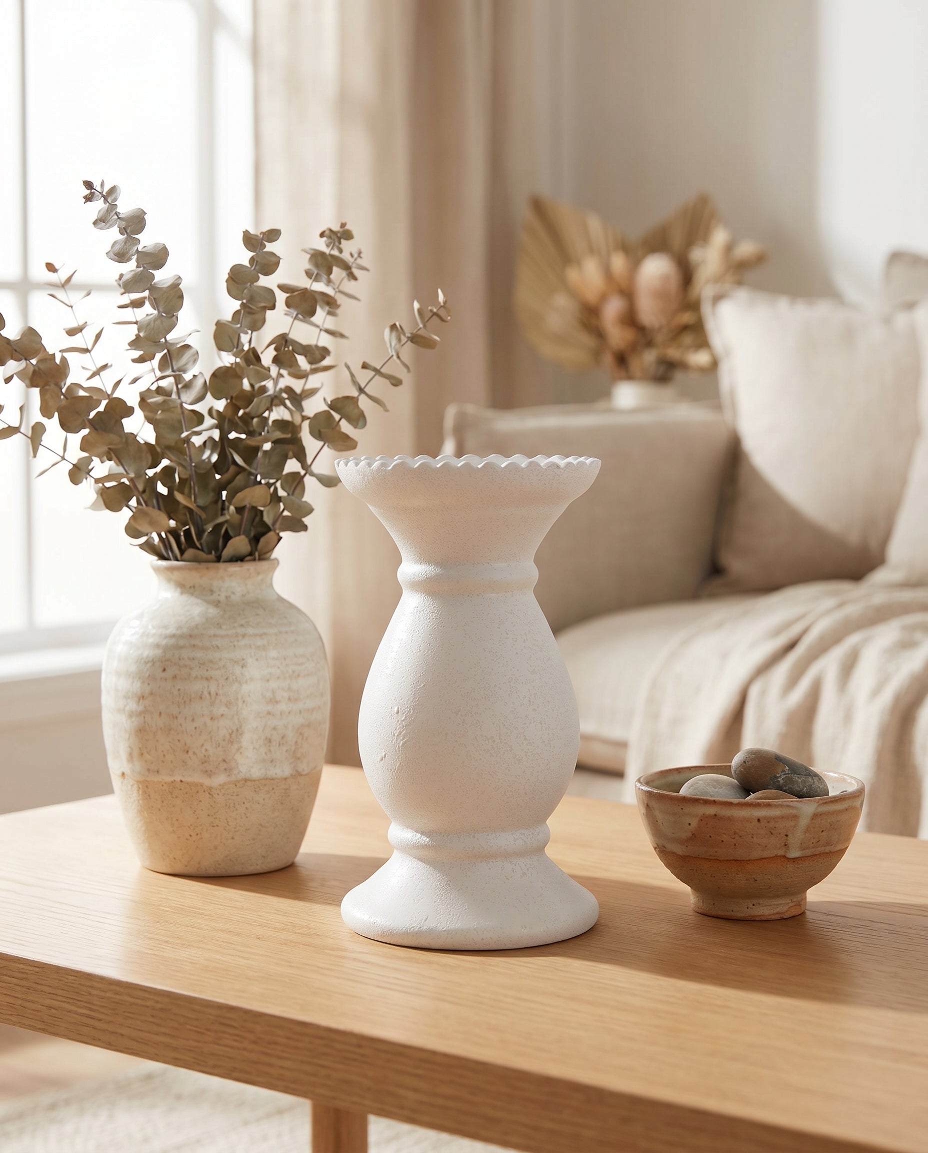 Lopez Candle Holder in rustic white finish — Lumara Home