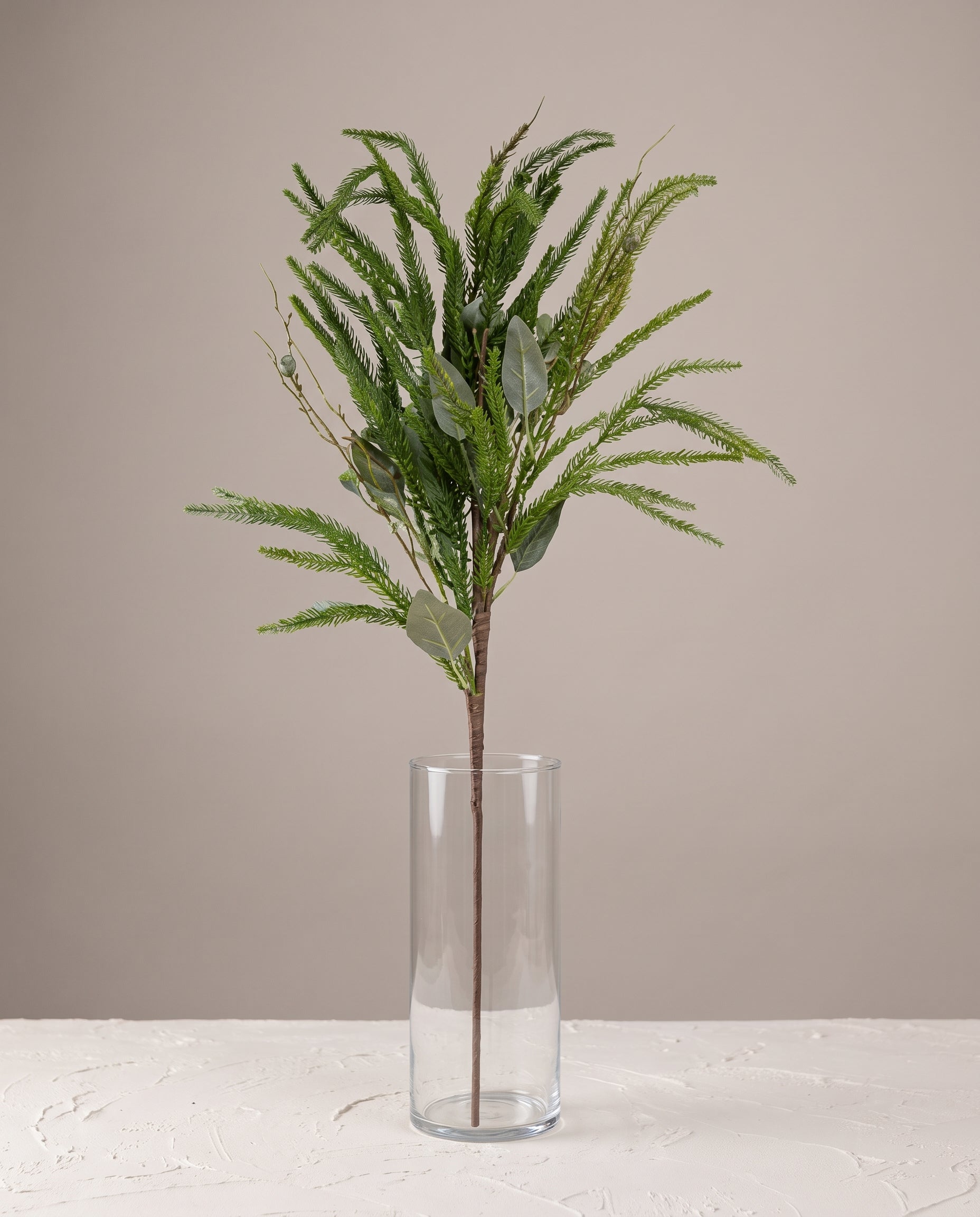 Pine and Eucalypt Stem in clear glass vase — Lumara Home