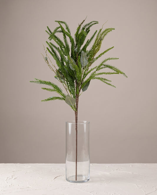 Pine and Eucalypt Stem in clear glass vase — Lumara Home