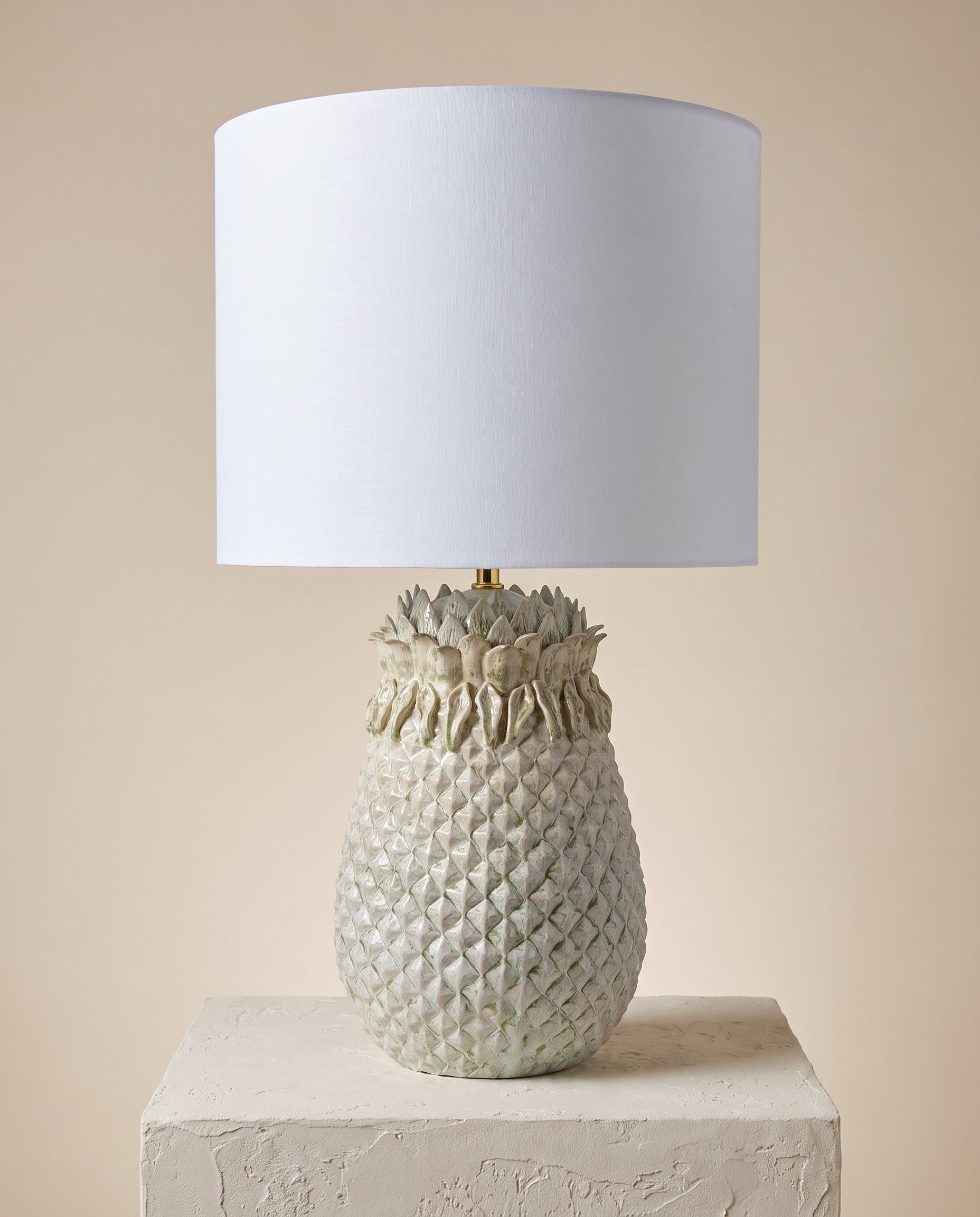 Lumara Pineapple Table Lamp in weathered vintage glaze — studio hero — Lumara Home